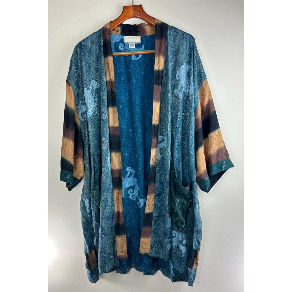 Kusnadi NY Floral Jacquard Kimono Open Cardigan One Size OS Hippie Artsy *Flawed - Picture 2 of 16